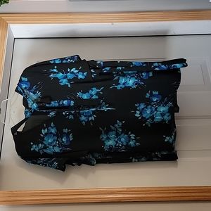 Black with blue floral blouse